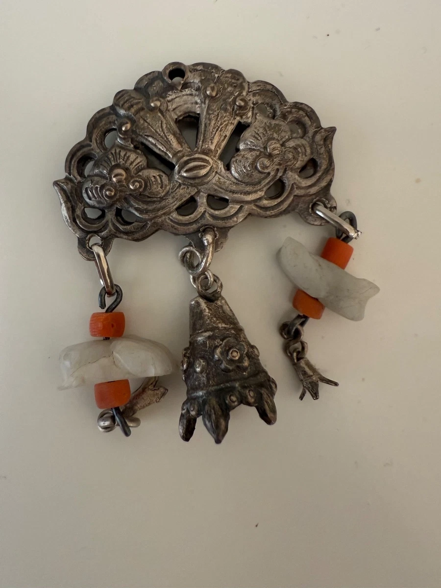 古董原版银色中国风项链和吊坠| eBay