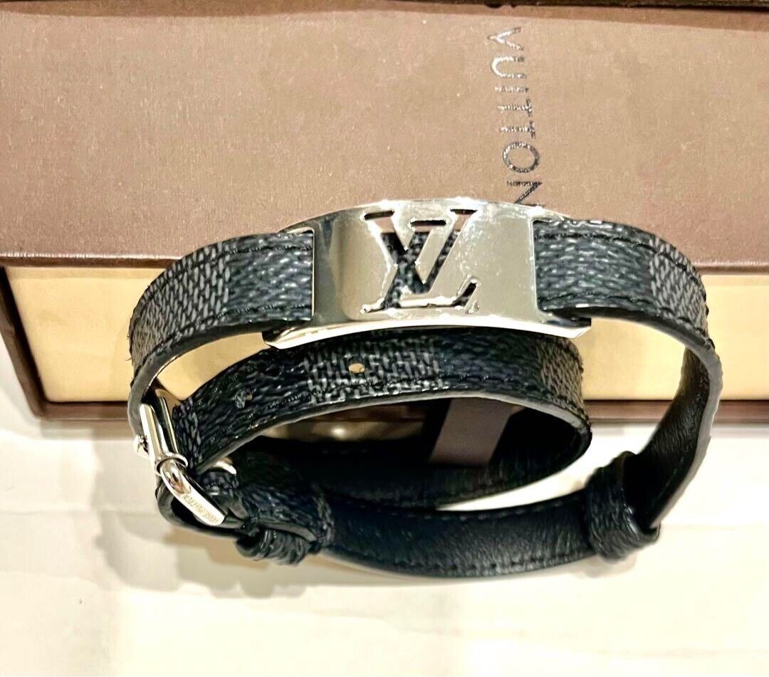 LOUIS VUITTON Damier Graphite Leather Bracelet Sign It Double Wrap