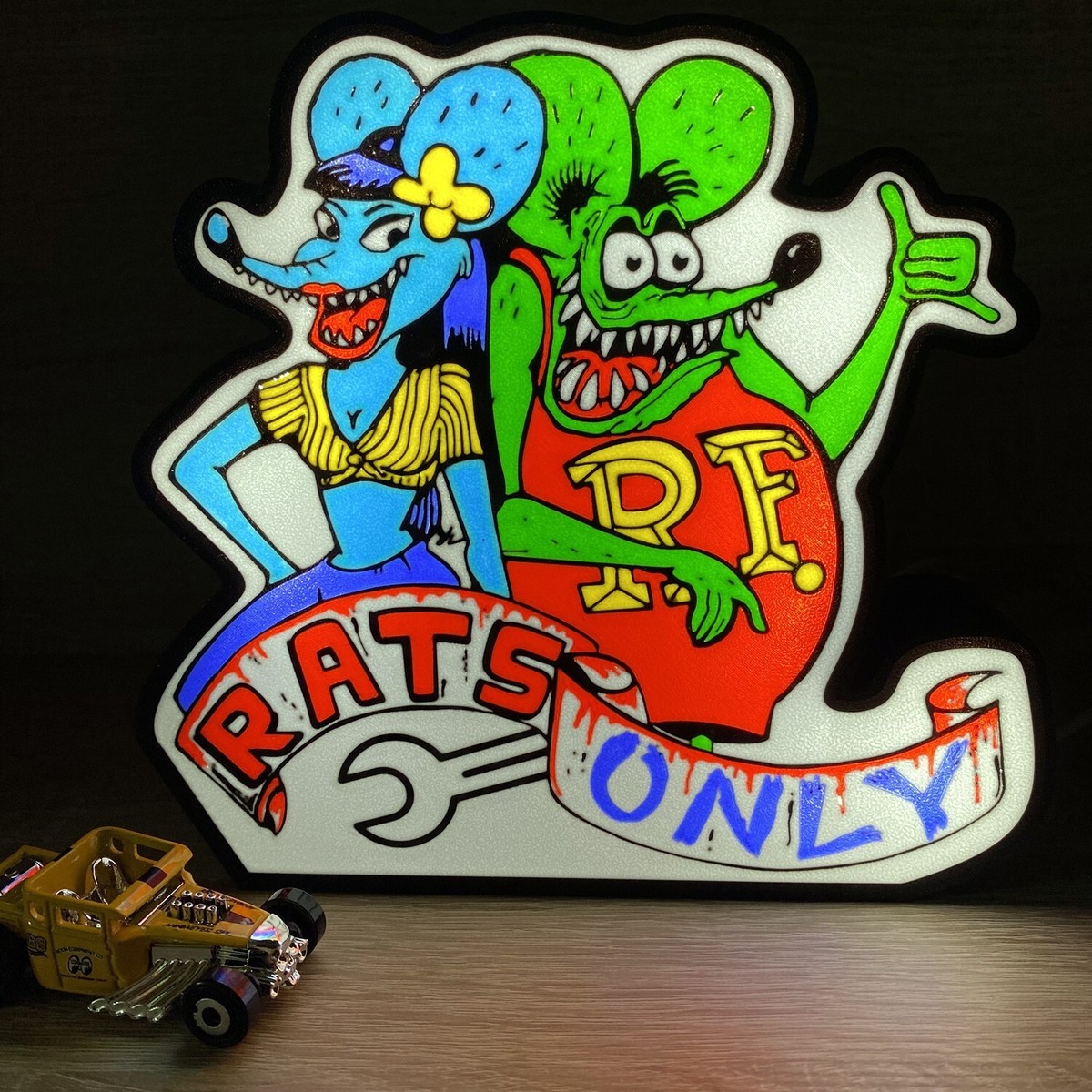 Trixie & Rat Fink RF Light Box Hot Rod Racing 3D Printed USB LED