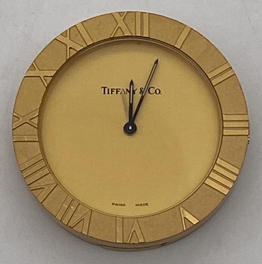 TIFFANY & CO. 2588 ATLAS GOLD PLATED QUARTZ TABLE CLOCK- SELLING