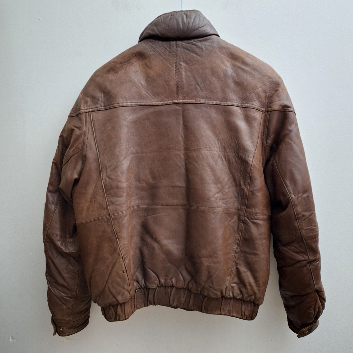Vintage Eddie Bauer Bomber Jacket Mens Large Brown Leather Down