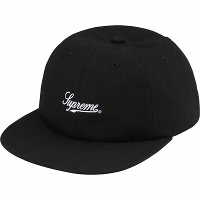 Supreme Script Logo 6-Panel Hat Cap - Black - SS24 New Authentic
