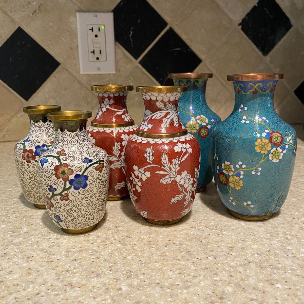 1850 七宝焼景泰藍花瓶2客