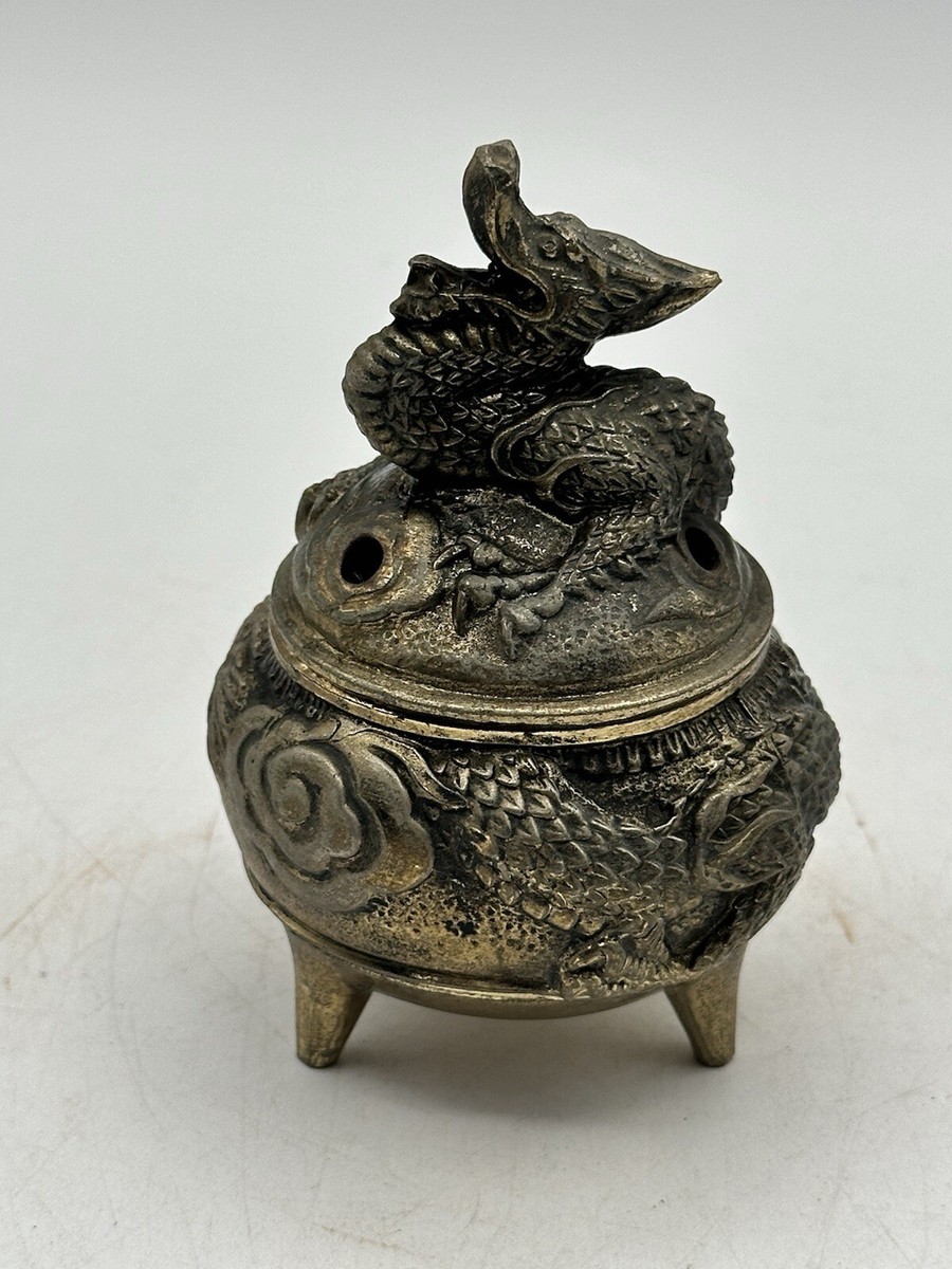 ◇櫟◇ 中国古玩 在銘有 銅製 四方香炉 10cm 720g 台付 唐