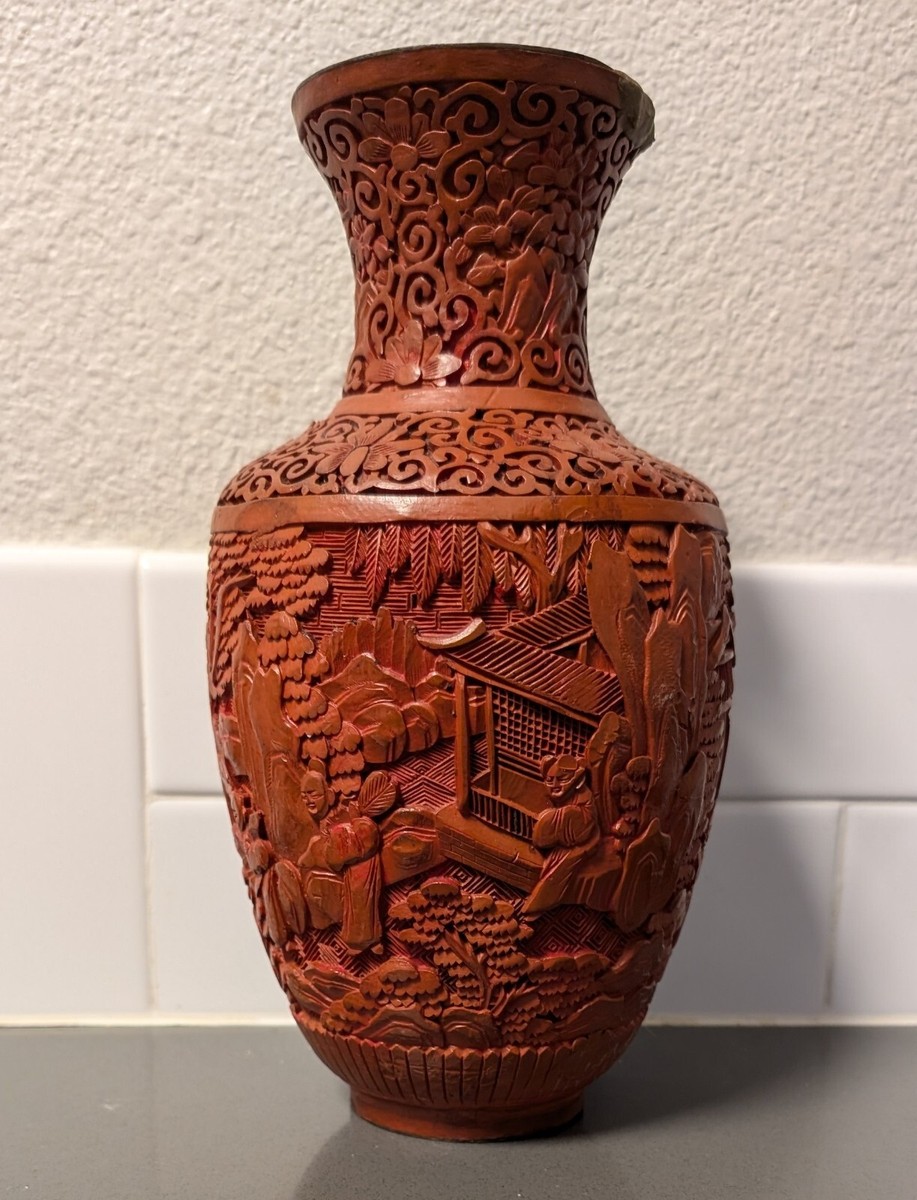 堆朱，中国，剔红，清時代，骨董，花瓶，摆件，置物