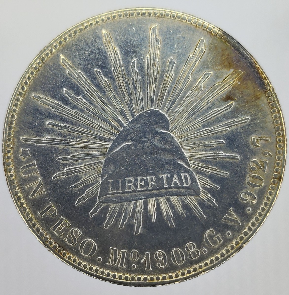 1908年 Mo GV メキシコ ペソ 銀貨 KM#409 EF ハイグレード 1908年 Mo GV