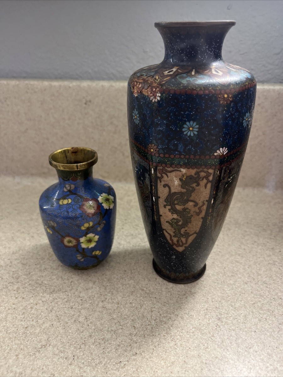 花瓶□染付人物絵 中国 魚耳付き 口広 松紋 花器 古玩 唐物 時代物 骨董□