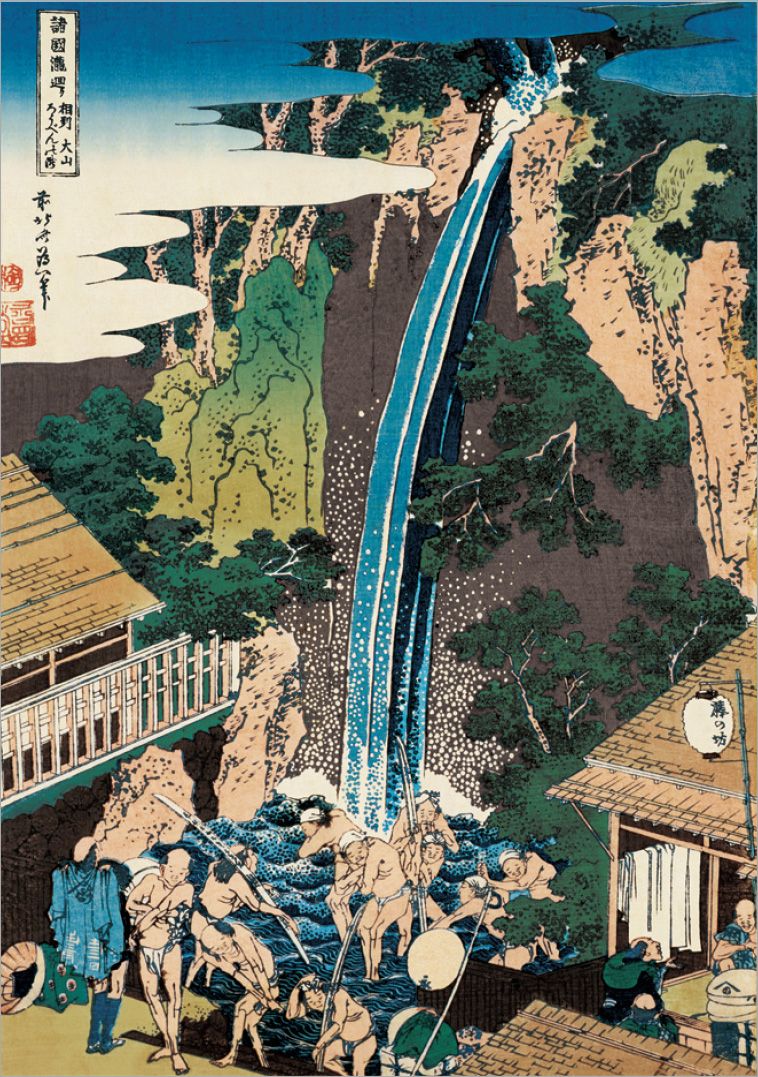 真作/堀江春斎/瀑布図/滝図/横物/山水図/掛軸☆宝船☆AF-908