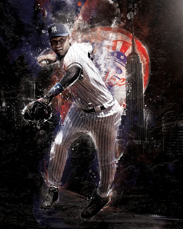 デレク ジーター ポスター ボード パネル フレーム 75x50cm ヤンキース