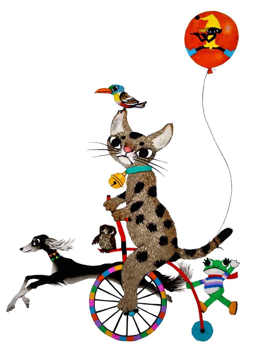 藤城清治2枚セット(版画/切り絵/美術/ポスター)猫.小人.花