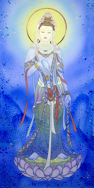 中国古美術 唐代 呉道子作款 観音菩薩 佛像図 老絹 手描き 掛け軸 仏教