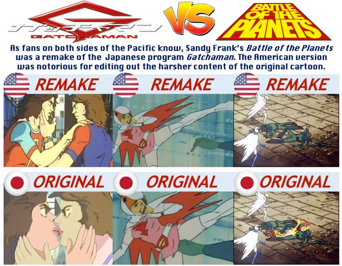 Battle of the Planets」（アメリカ版リメイク） vs. 「科学忍者隊