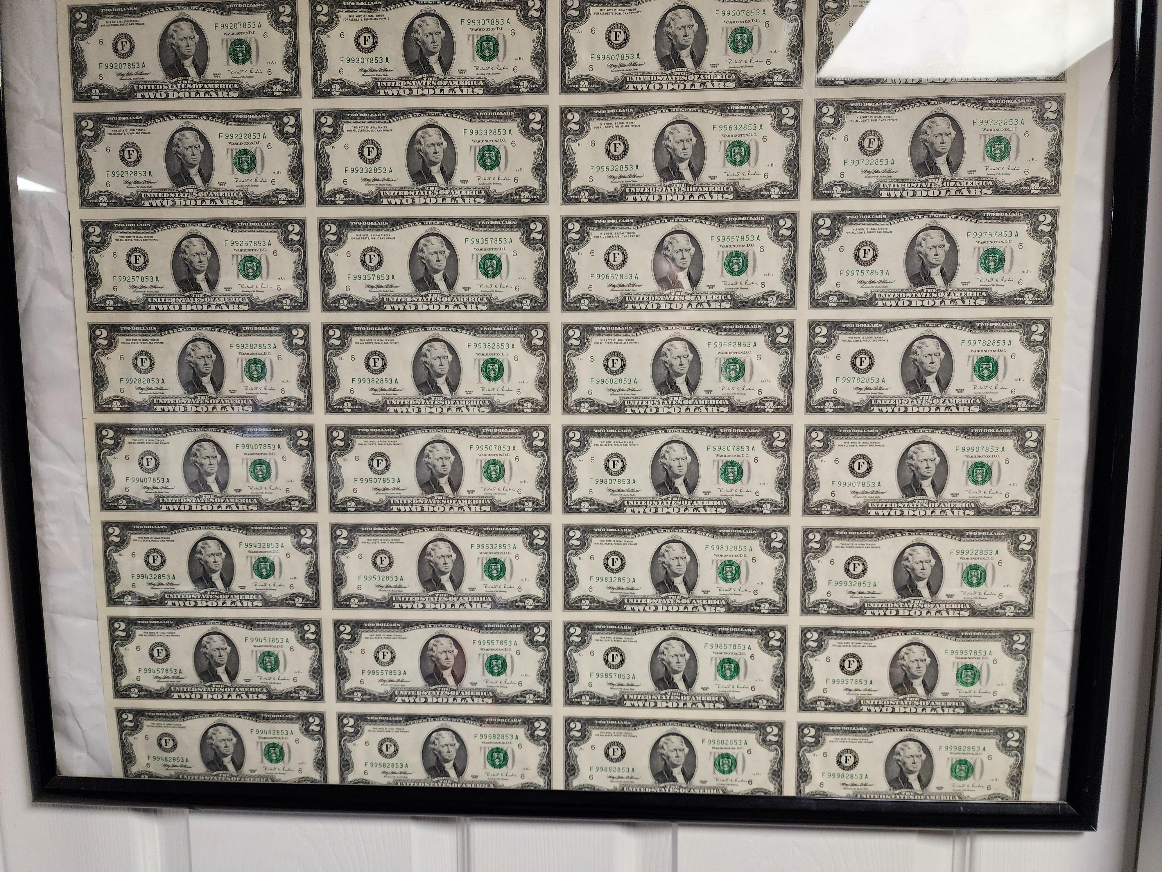 2ドル札32枚の未裁断シート。 : r/papermoney