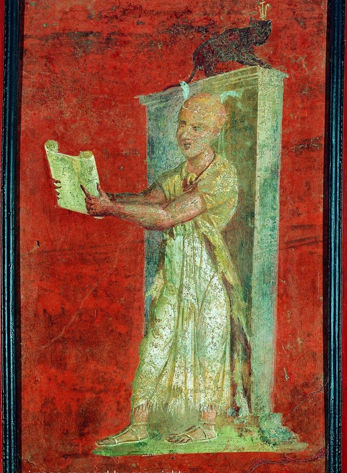 エジプトの女神イシスの神官がパピルスを読んでいる様子を描いたローマ