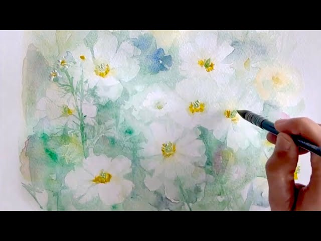 水彩画]ラナンキュラスラックスを透明水彩で描く/watercolor/春の花