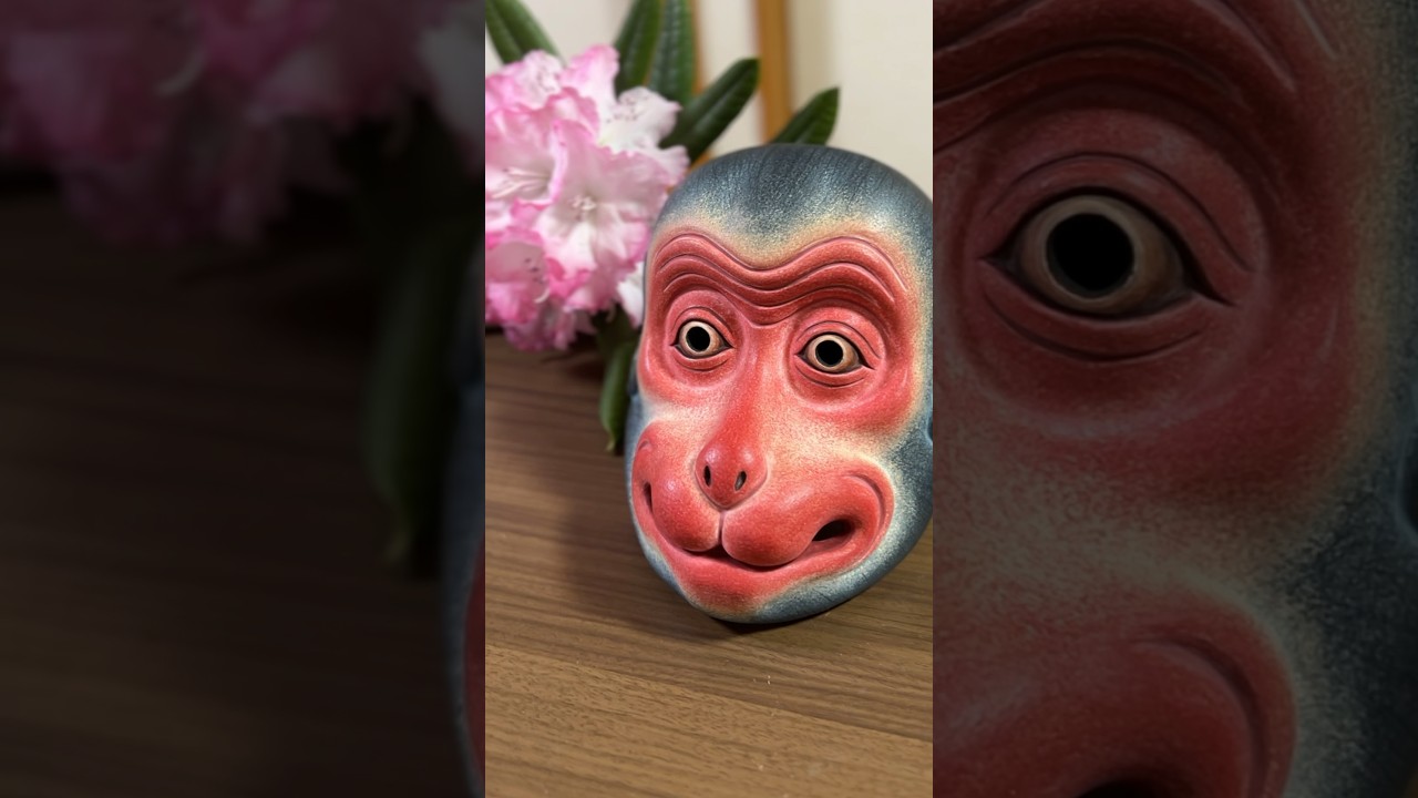 ご確認用木製木彫り猿マスクお面南米メキシコ壁掛けカラフル手描き