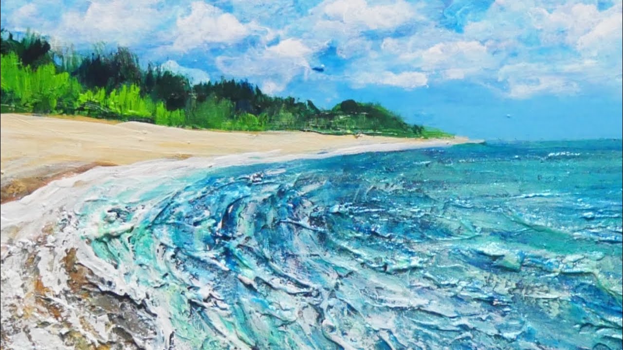 油絵 油彩 油彩画 絵 絵画【真夏の海と砂浜】 油絵 油彩 油彩画 絵