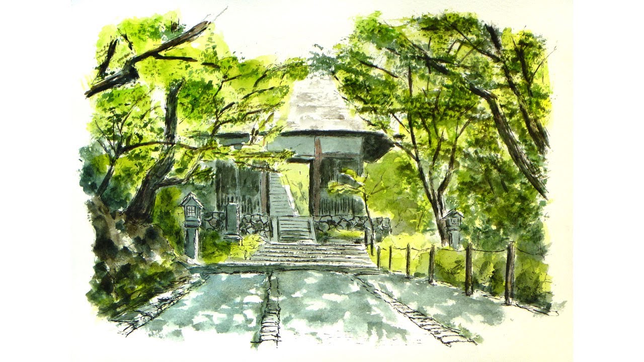 動画投稿中 F4 二条城 手描き水彩画 直筆原画 京都世界遺産 動画投稿