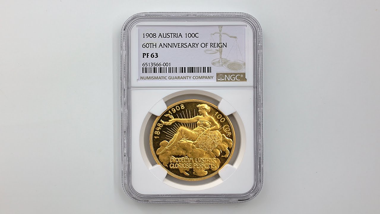 委託販売 1908 オーストリア 雲上の女神 100コロナ 金貨 NGC PF 63