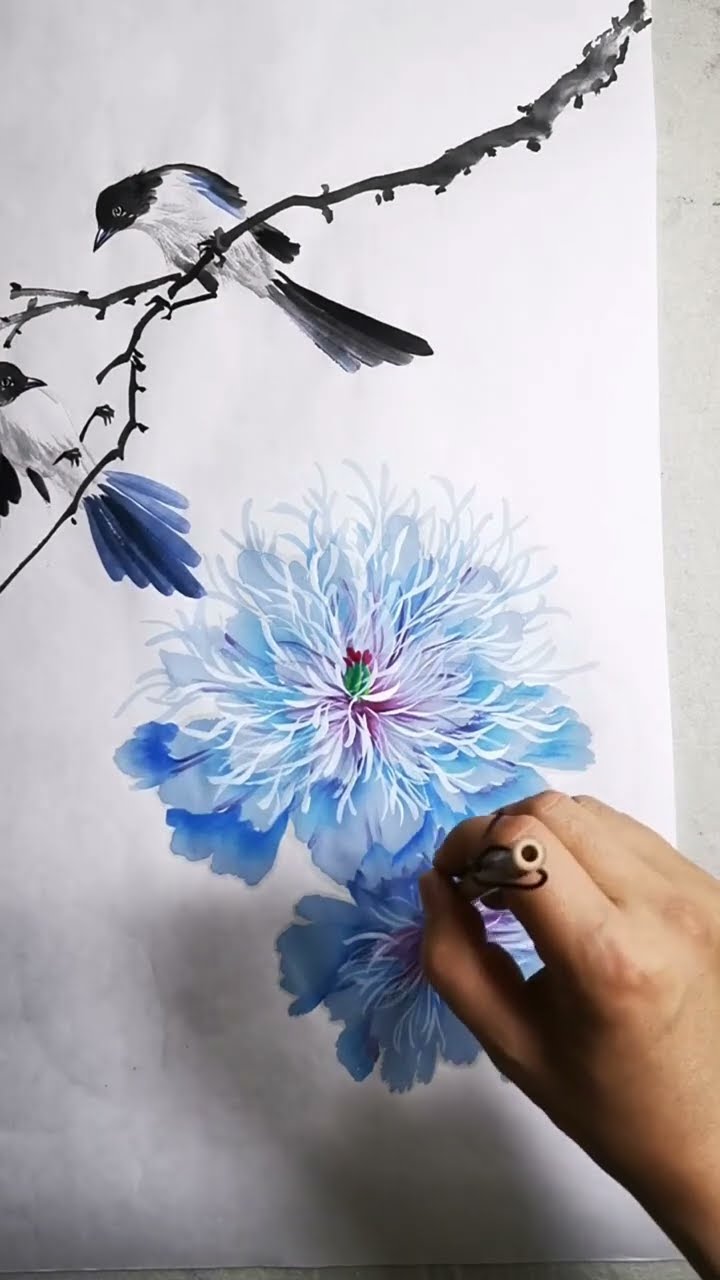 牡丹喜鹊画法 #brushwork #牡丹 #chineseart
