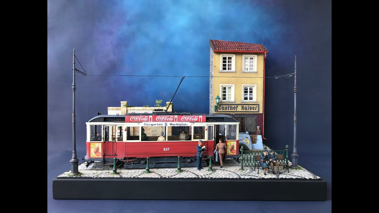 Diorama 1/35, MiniArt: Straßenbahn Triebwagen 641, Lieferwagen Typ