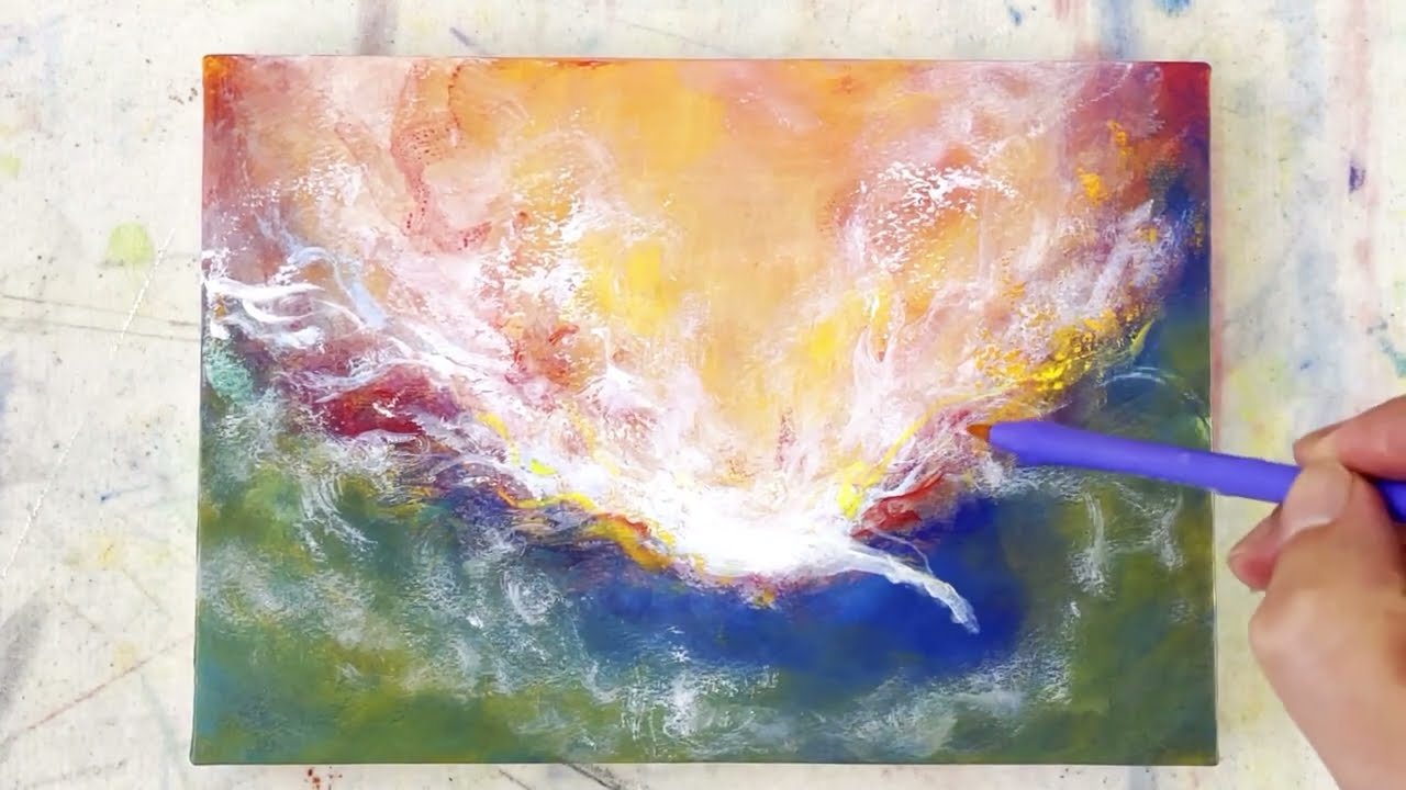 Acrylic abstract painting tutorial - アクリル絵の具を使った抽象画