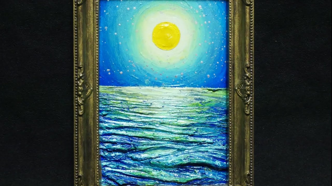 油絵】美しすぎる月の海。偏光顔料で輝く幻想的な夜空#油絵 #手書き