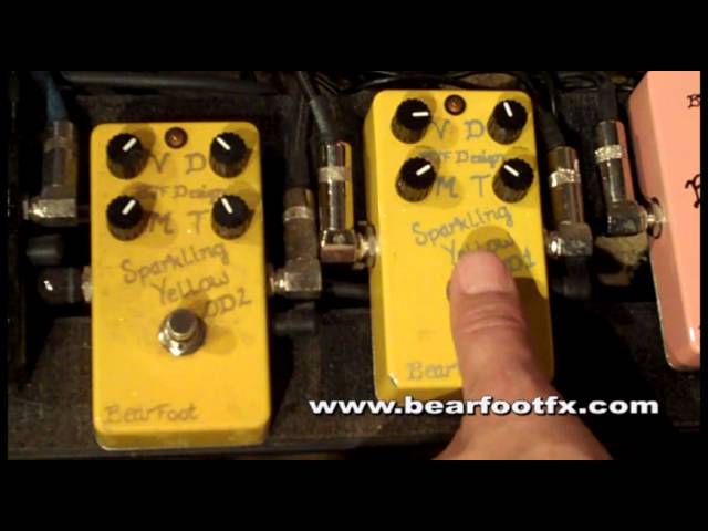 The Sparkling Yellow Overdrive 1 & 2 pedals from Bearfoot FX