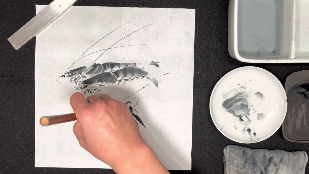 錆を使用した珍しいエビの油絵【海老の絵画】1点物の原画/