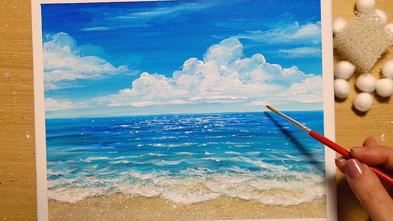 How to draw [Summer sky and sea] with acrylic paint / painting for