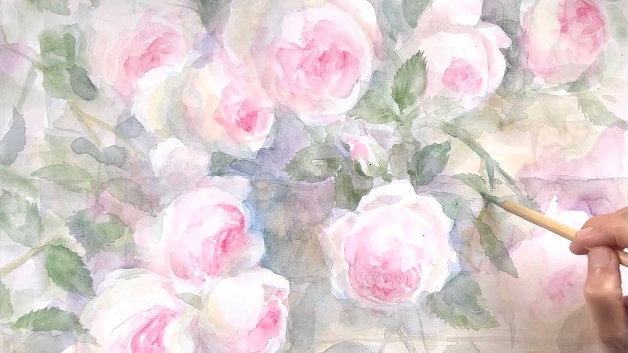水彩画]バラの花を描く/watercolorpainting/制作過程 - YouTube