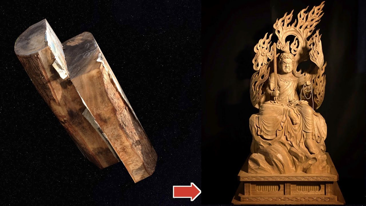 仏像彫刻】木の塊から不動明王さまを彫り出す動画 - YouTube