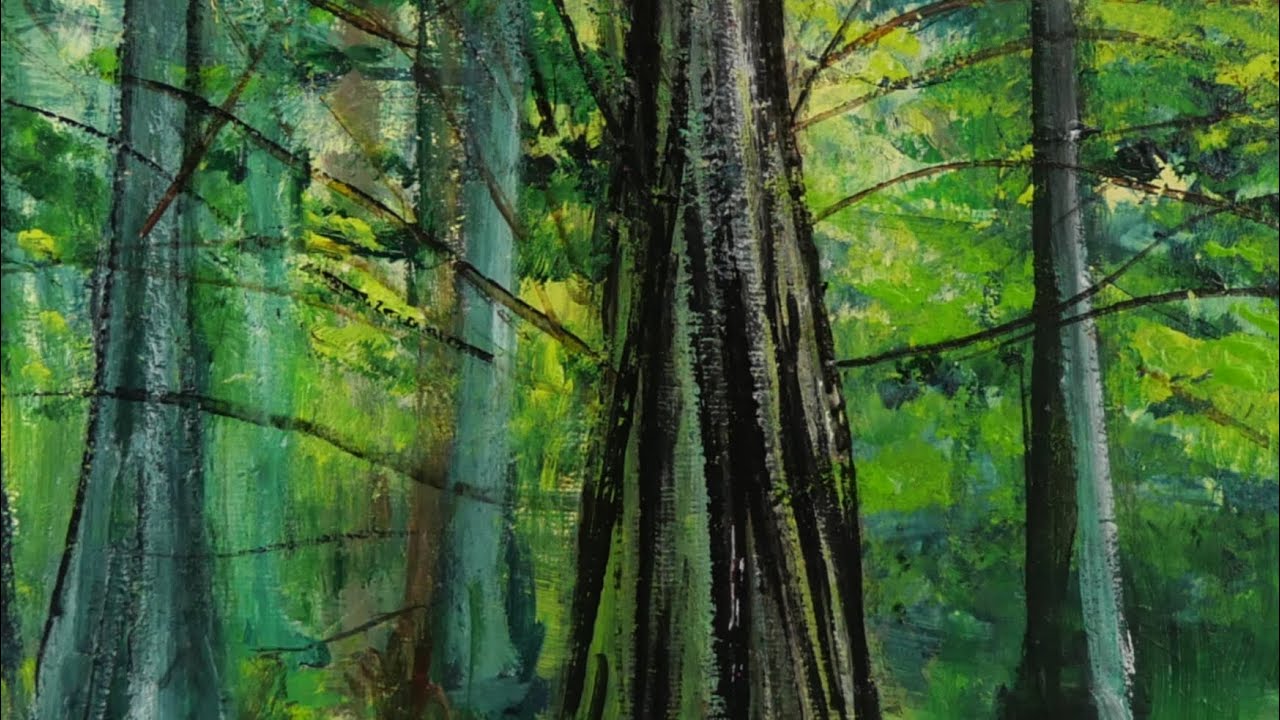 油絵 油彩 油彩画 絵 絵画 絵【水面に映るラクウショウの森﻿】 油絵