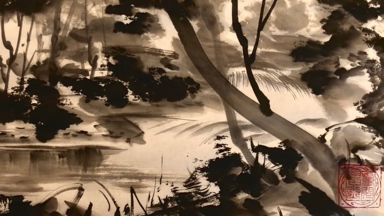 土屋秋恆】水墨画 初夏清流 Clear Stream in Early Summer - YouTube