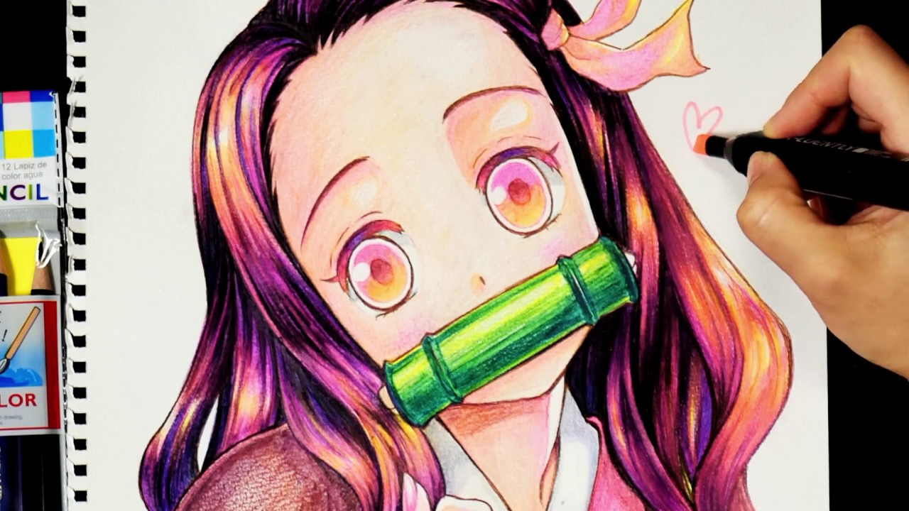 Drawing KamadoNezuko Daiso WaterColorPencils - YouTube