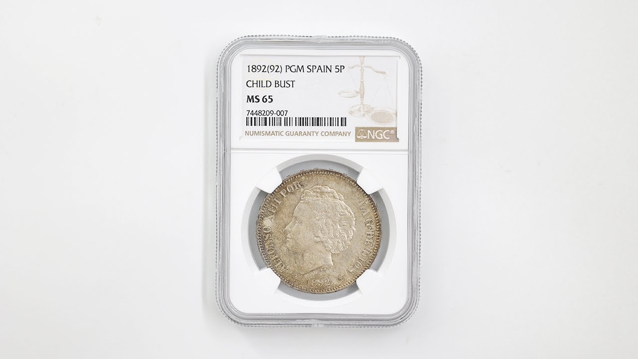 NGC AU53 スペイン アルフォンソ13世5ペセタ 銀貨1898 外国 古銭