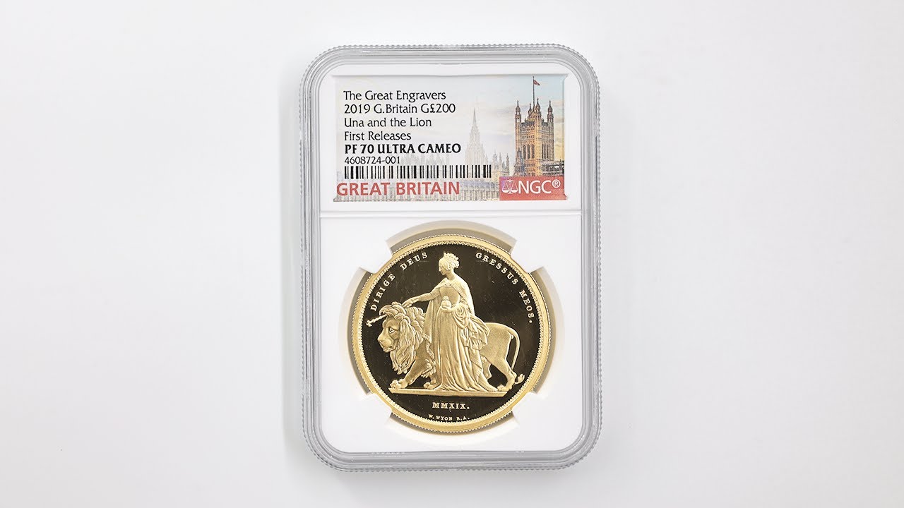 2019 英国 ウナとライオン 200ポンド 金貨 2オンス プルーフ NGC PF 70