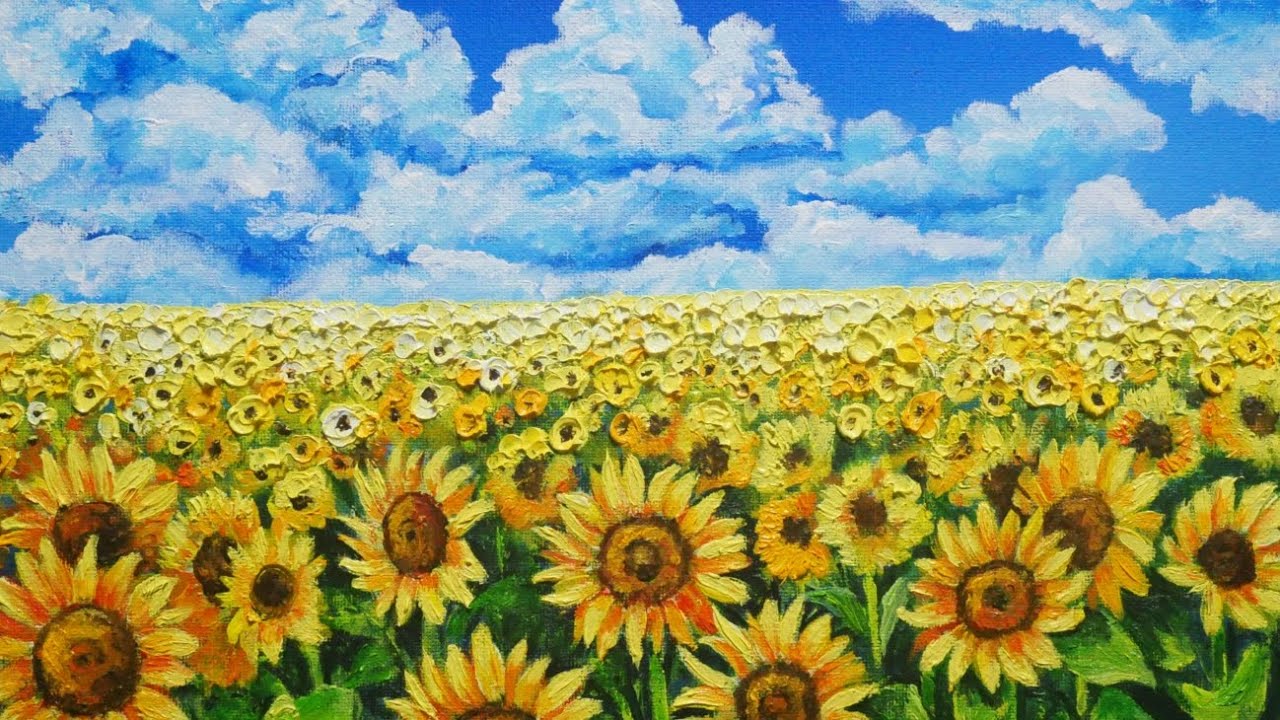 油絵】【夏の向日葵畑】 #油絵 #手書き #アート #絵画販売 #絵画 #絵
