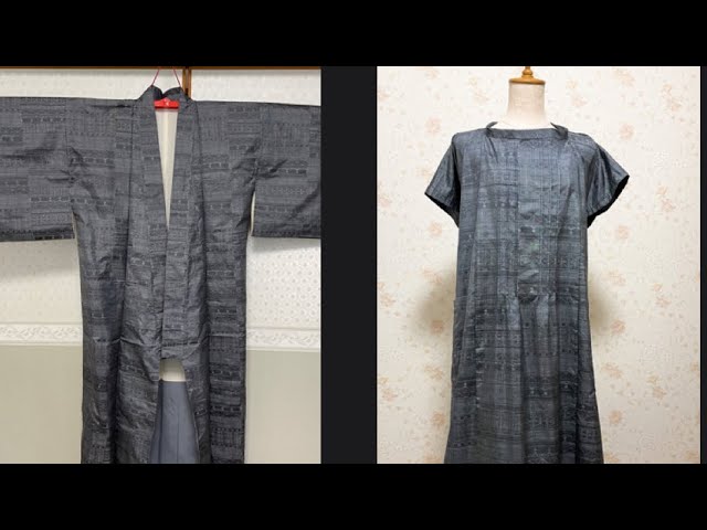 着物リメイクノースリーブワンピース マキシ丈 身幅52 羽織から作る