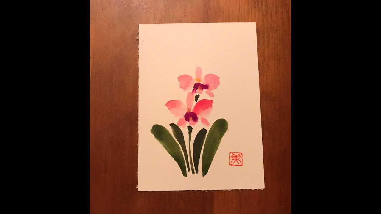 誰でも描けるハガキ絵💕【カトレア】花・水彩画・初心者[Cattleya