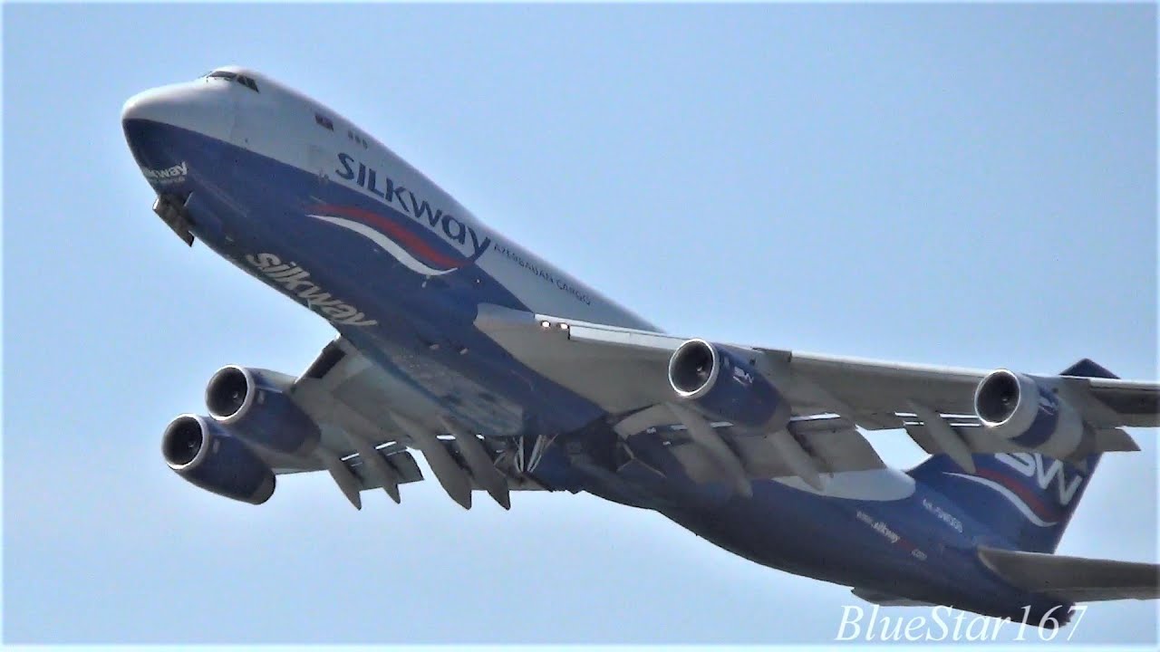 Silk Way West Airlines Boeing 747-400F (4K-SW008) takeoff from KIX