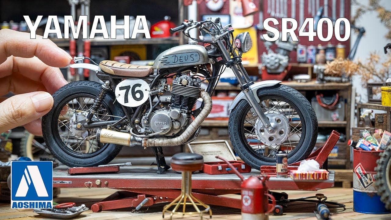 Aoshima 1/12 YAMAHA SR400 tracker - YouTube