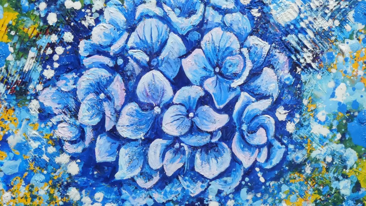 油絵 油彩 油彩画 絵 絵画【天空のピンクと紫の紫陽花】 油絵 絵画 【天空