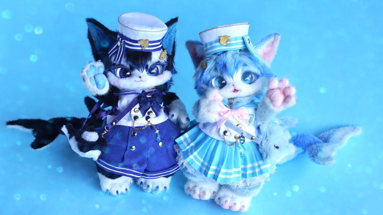 イルカとシャチの獣人さんのぬいぐるみ🐬🐈‍⬛動かし方と着せ替え動画