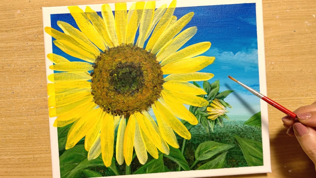 How to draw sunflowers with acrylic paint / Simple acrylic