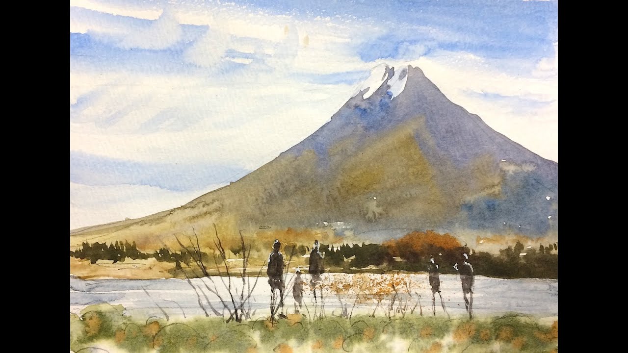 watercolor painting Mt.Fuji in autumn ~透明水彩で秋の富士山を描く