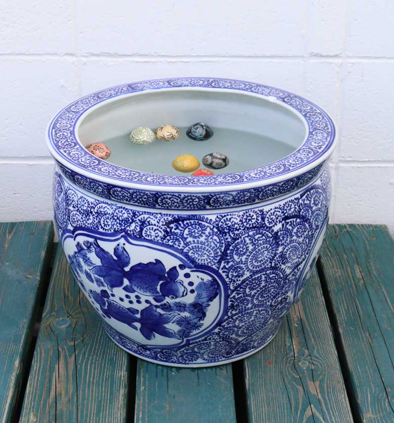 骨董 火鉢 染め付け モダン レトロ花 メダカ 睡蓮鉢 金魚 テーブル