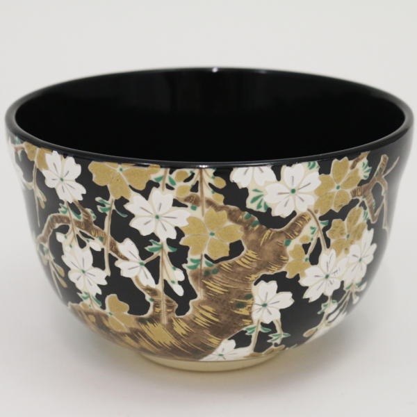 〇【茶器/茶道具 抹茶茶碗】 黒仁清写し 枝垂桜（枝垂れ桜） 宮地英香
