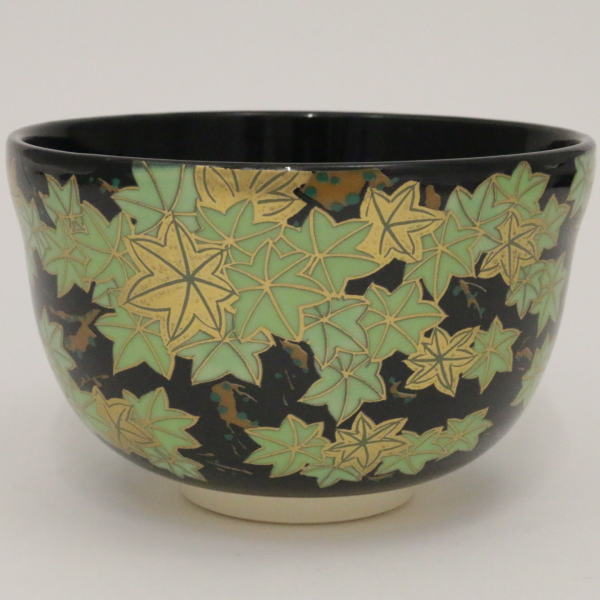 宮地英香銘 黒仁清写 梅林の絵 抹茶茶碗 在銘 茶道具 24