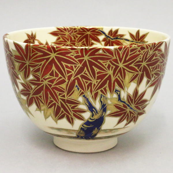 清閑寺窯 杉田祥平 作 色絵酸漿ほおずき画平茶碗 共箱 茶道具 清閑寺窯